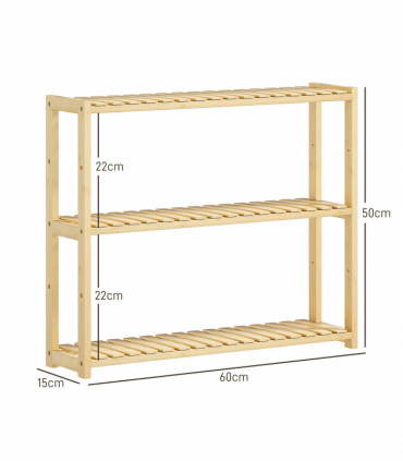 HOMCOM 3-Tier Bamboo Bathroom Storage Shelf with Adjustable Rack, Natural