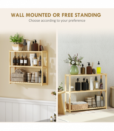HOMCOM 3-Tier Bamboo Bathroom Storage Shelf with Adjustable Rack, Natural