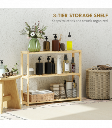 HOMCOM 3-Tier Bamboo Bathroom Storage Shelf with Adjustable Rack, Natural
