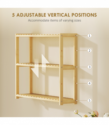 HOMCOM 3-Tier Bamboo Bathroom Storage Shelf with Adjustable Rack, Natural