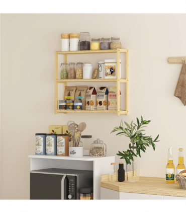 HOMCOM 3-Tier Bamboo Bathroom Storage Shelf with Adjustable Rack, Natural