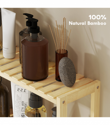 HOMCOM 3-Tier Bamboo Bathroom Storage Shelf with Adjustable Rack, Natural