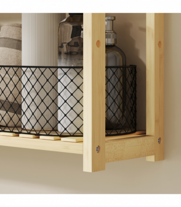 HOMCOM 3-Tier Bamboo Bathroom Storage Shelf with Adjustable Rack, Natural