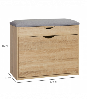 Shoe Bench Natural Wood Finish 60cm x 30cm x 50cm Entryway Cushion Storage