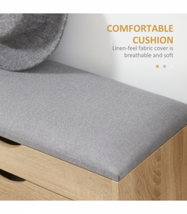 Shoe Bench Natural Wood Finish 60cm x 30cm x 50cm Entryway Cushion Storage