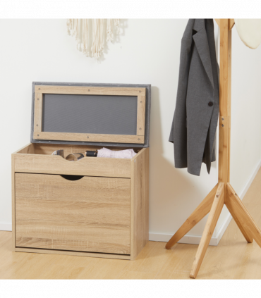 Shoe Bench Natural Wood Finish 60cm x 30cm x 50cm Entryway Cushion Storage