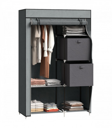 HOMCOM Fabric Portable Wardrobe with 2 Fabric Drawers, Hanging Rail, Grey
