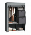 HOMCOM Fabric Portable Wardrobe with 2 Fabric Drawers, Hanging Rail, Grey
