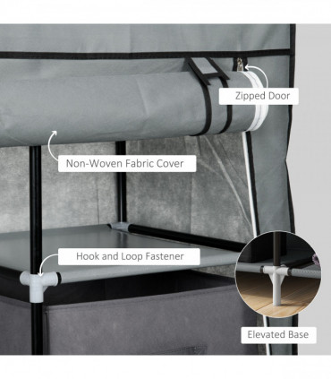 HOMCOM Fabric Portable Wardrobe with 2 Fabric Drawers, Hanging Rail, Grey