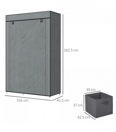 HOMCOM Fabric Portable Wardrobe with 2 Fabric Drawers, Hanging Rail, Grey