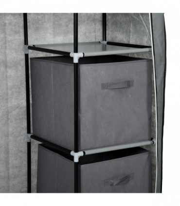 HOMCOM Fabric Portable Wardrobe with 2 Fabric Drawers, Hanging Rail, Grey