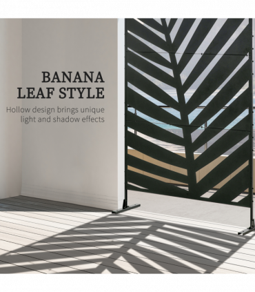 Outsunny 6.5FT Metal Outdoor Privacy Screen Panel with Stand, Banana Leaf Style