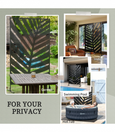 Outsunny 6.5FT Metal Outdoor Privacy Screen Panel with Stand, Banana Leaf Style