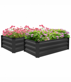 Outsunny Set of 2 Galvanised Raised Garden Bed for Flowers, Herbs and Vegetables