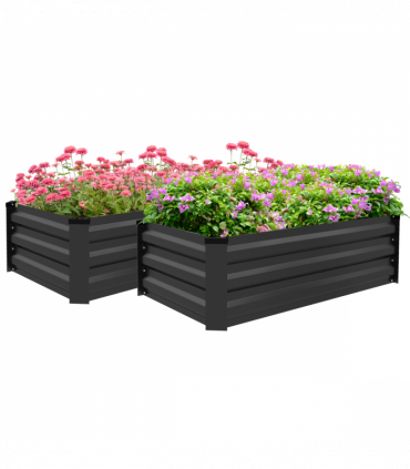 Outsunny Set of 2 Galvanised Raised Garden Bed for Flowers, Herbs and Vegetables