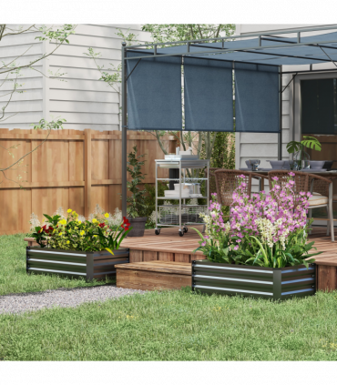 Outsunny Set of 2 Galvanised Raised Garden Bed for Flowers, Herbs and Vegetables