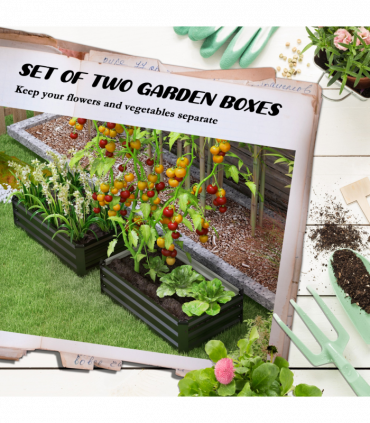 Outsunny Set of 2 Galvanised Raised Garden Bed for Flowers, Herbs and Vegetables