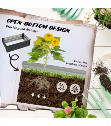 Outsunny Set of 2 Galvanised Raised Garden Bed for Flowers, Herbs and Vegetables