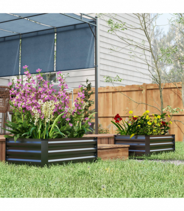 Outsunny Set of 2 Galvanised Raised Garden Bed for Flowers, Herbs and Vegetables