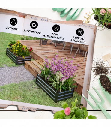 Outsunny Set of 2 Galvanised Raised Garden Bed for Flowers, Herbs and Vegetables