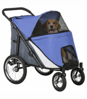PawHut Foldable Pet Stroller with Cushion, for M, L Dogs - Blue