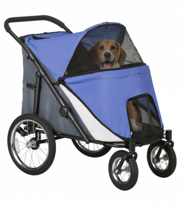 PawHut Foldable Pet Stroller with Cushion, for M, L Dogs - Blue