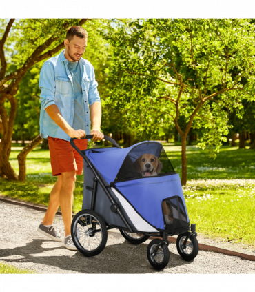 PawHut Foldable Pet Stroller with Cushion, for M, L Dogs - Blue