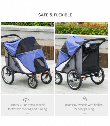 PawHut Foldable Pet Stroller with Cushion, for M, L Dogs - Blue