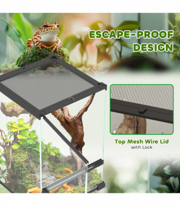 PawHut Glass Reptile Terrarium, 12L Vivarium for Lizards Frogs Snakes Turtles