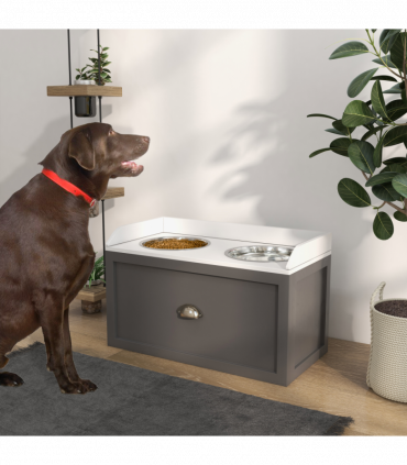 PawHut Stainless Steel Raised Dog Bowl with 21L Storage Drawer, for Large Dogs