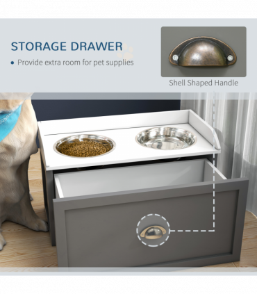 PawHut Stainless Steel Raised Dog Bowl with 21L Storage Drawer, for Large Dogs