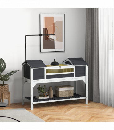 PawHut Tortoise House w/ Adjustable Lamp Holder, Openable Lid, Dual Main Houses