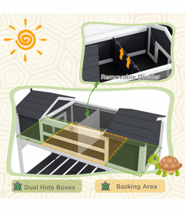 PawHut Tortoise House w/ Adjustable Lamp Holder, Openable Lid, Dual Main Houses