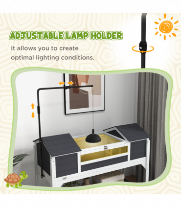 PawHut Tortoise House w/ Adjustable Lamp Holder, Openable Lid, Dual Main Houses