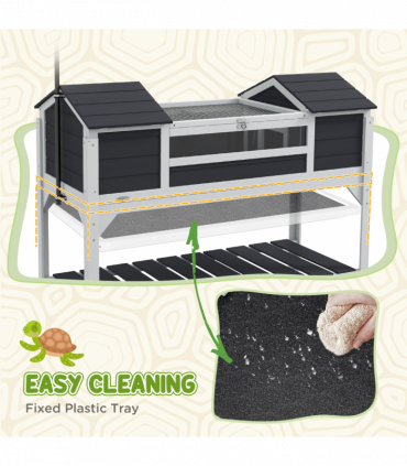 PawHut Tortoise House w/ Adjustable Lamp Holder, Openable Lid, Dual Main Houses