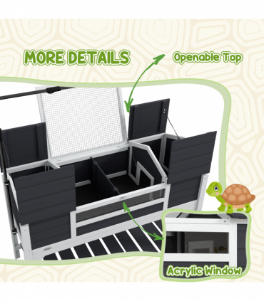PawHut Tortoise House w/ Adjustable Lamp Holder, Openable Lid, Dual Main Houses