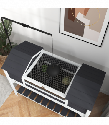 PawHut Tortoise House w/ Adjustable Lamp Holder, Openable Lid, Dual Main Houses