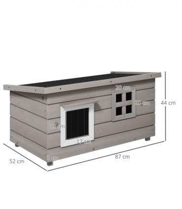 Pawhut Wooden Cat House Outdoor with Openable Top, Asphalt Roof, Window Grey