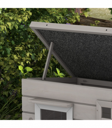 Pawhut Wooden Cat House Outdoor with Openable Top, Asphalt Roof, Window Grey