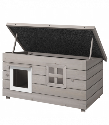 Pawhut Wooden Cat House Outdoor with Openable Top, Asphalt Roof, Window Grey