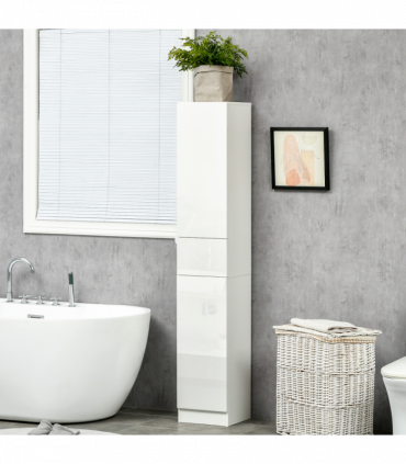 kleankin High Gloss Tall Bathroom Cabinet with Adjustable Shelves White