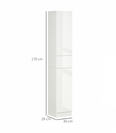 kleankin High Gloss Tall Bathroom Cabinet with Adjustable Shelves White