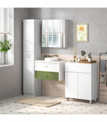 kleankin High Gloss Tall Bathroom Cabinet with Adjustable Shelves White