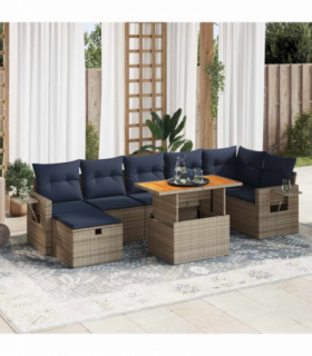 vidaXL 8 Piece Garden Sofa Set with Cushions Brown Poly Rattan Acacia