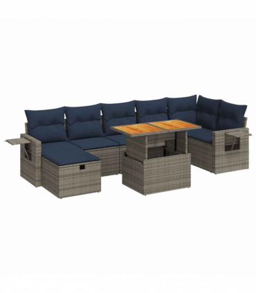 vidaXL 8 Piece Garden Sofa Set with Cushions Brown Poly Rattan Acacia