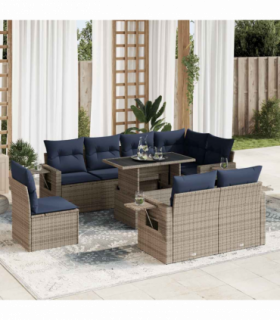 vidaXL 9 Piece Garden Sofa Set with Cushions Brown Poly Rattan Acacia