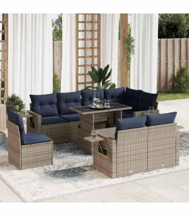 vidaXL 9 Piece Garden Sofa Set with Cushions Brown Poly Rattan Acacia