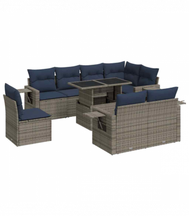vidaXL 9 Piece Garden Sofa Set with Cushions Brown Poly Rattan Acacia