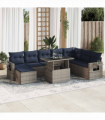 vidaXL 9 Piece Garden Sofa Set with Cushions Grey Poly Rattan Acacia