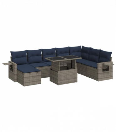 vidaXL 9 Piece Garden Sofa Set with Cushions Grey Poly Rattan Acacia